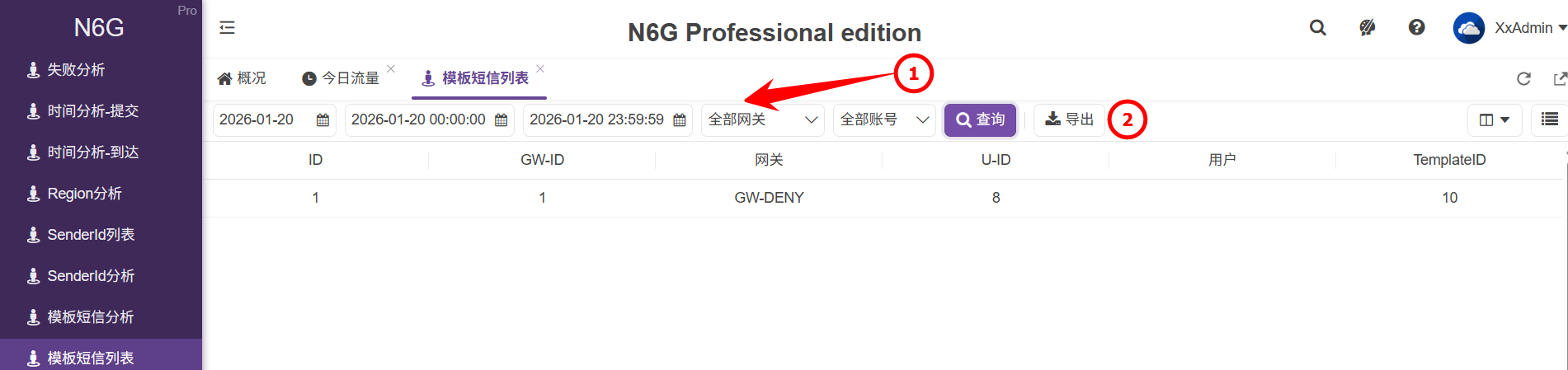 管理員-數據列表-模板短信列表