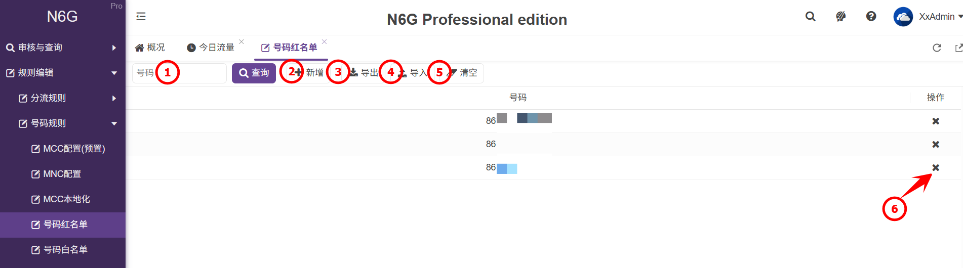管理員-規則編輯-號碼規則-號碼紅名單